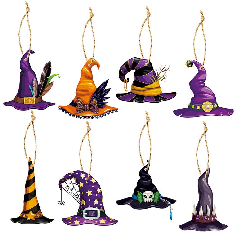 8 Pcs Halloween Hanging Witch Hat Pendant, Halloween Witch Hat Costume Accessories, Party Decorations, Witch Hat Hanging, Indoor Outdoor Halloween Dec