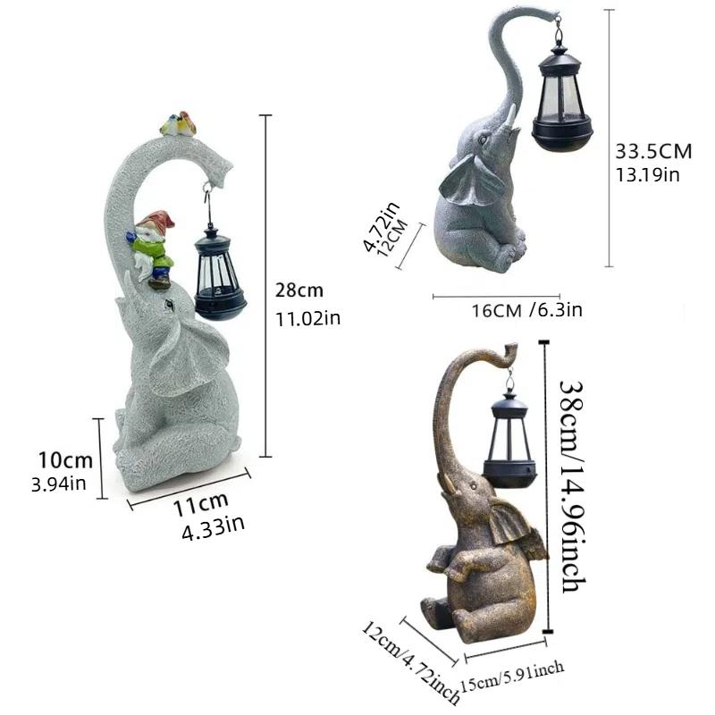 Crafts Solar Elephant Figurine Animal Ornaments Solar Powered Lantern  for Outdoor Landscape