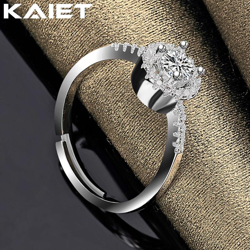 925 Silver Flower Crystal Adjustable Ring Charm Accessories For Women Jewelry