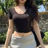 Front Shoulder V-neck Slim-fitting and Thin Short-sleeved T-shirt Design Sense Sweet and Spicy Fashion Versatile Chic Niche Ins Short Top
