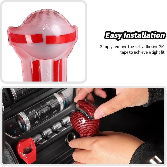 JeCar Red Carbon Fiber Gear Shift Knob Cover Trim for Ford Mustang 2015-2023 Interior Accessories