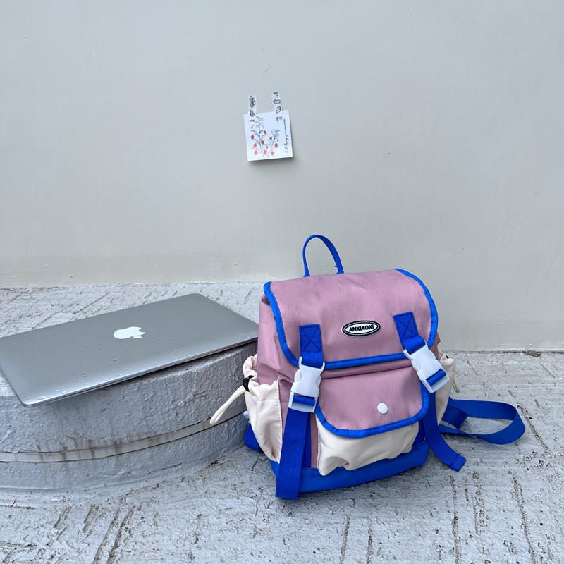 Adorable Korean Style Color Block Lightweight Canvas Backpack For Kids Perfect For School