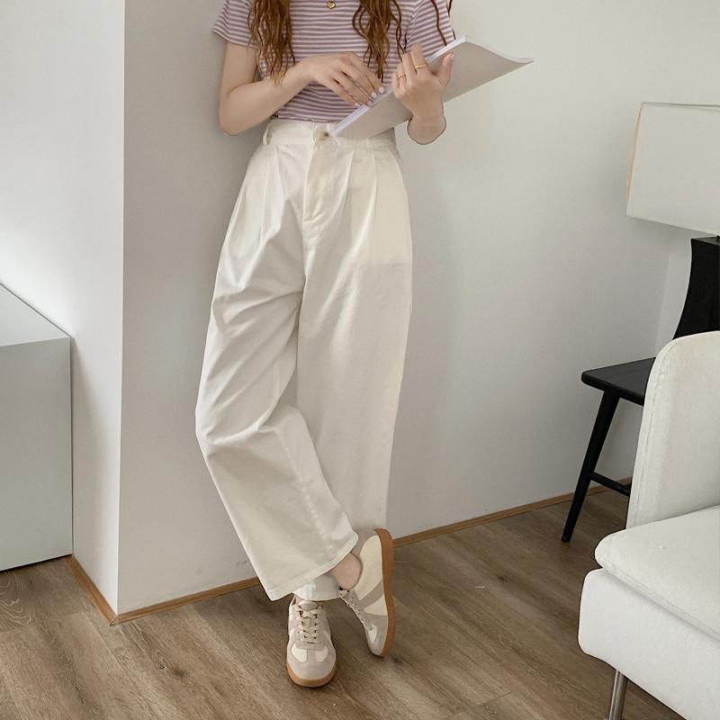 

DIMANAF 2024 летние женские хлопковые повседневные длинные брюки больших размеров с эластичной резинкой на талии, винтажные свободные брюки, белые широкие брюки L бежевый