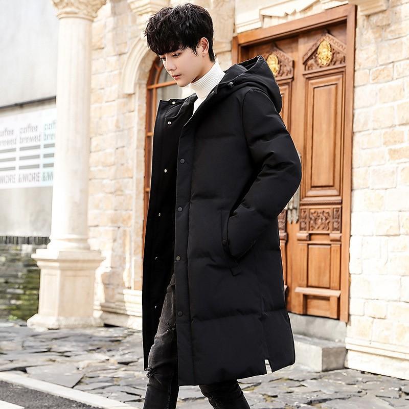 Mens Long Hooded Down Jacket Winter Warm Thick Puffer Coat Casual Style Black Beige Size M-XXXL