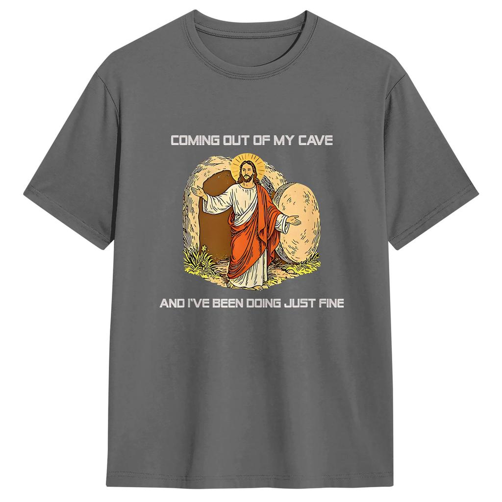 Coming Out of My Cave the Jesus Resurrection Easter T Shirt Summer Hipster T Shirts Pure Cotton Crewneck Top Tees Short Sleeve