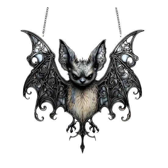 Halloween Witch Hat Hanging Decoration Stained Glass 2D Flat Acrylic Creepy Bat Skull Suncatcher Indoor Outdoor Wall Window Hanging Sign Ornament