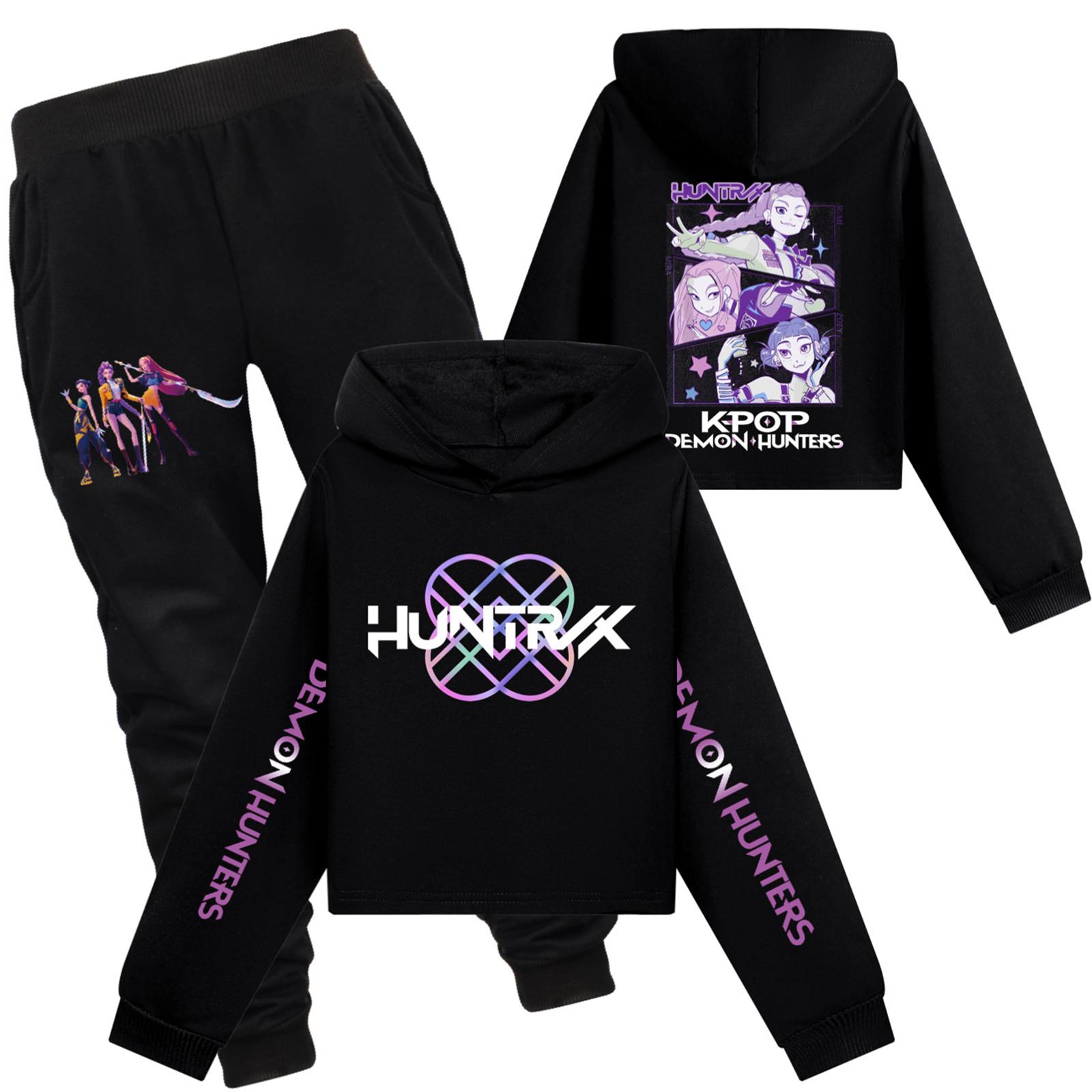 

Детский худи и брюки, двухпредметный спортивный костюм, комплект свитшота с длинным рукавом и принтом 120 чёрный