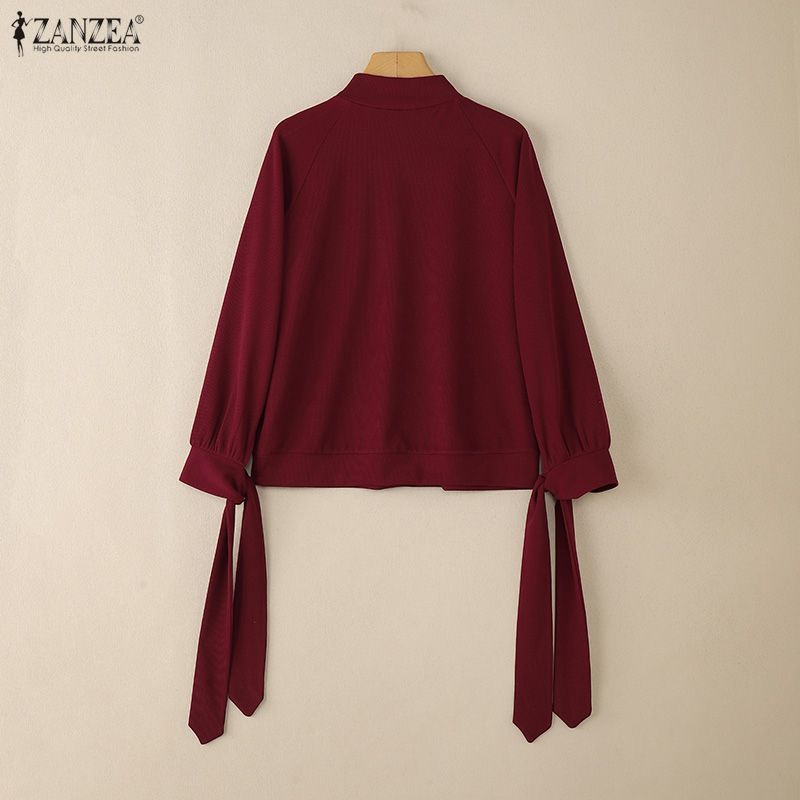 ZANZEA Damen Herbst Lässige Stehkragen Langarm Bluse