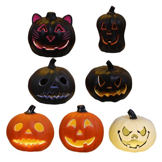 Halloween Pumpkin Light Spooky Carved Plastic Pumpkin Lantern Light-up Pumpkin Figurine for Outdoor Indoor Porch Room Decoration