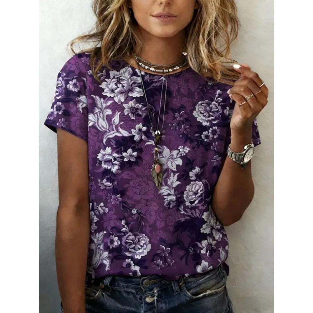 Women's T-shirt 3D Pattern Printed Casual Short Sleeved O-Neck Top Fashionable Street Women's Clothing