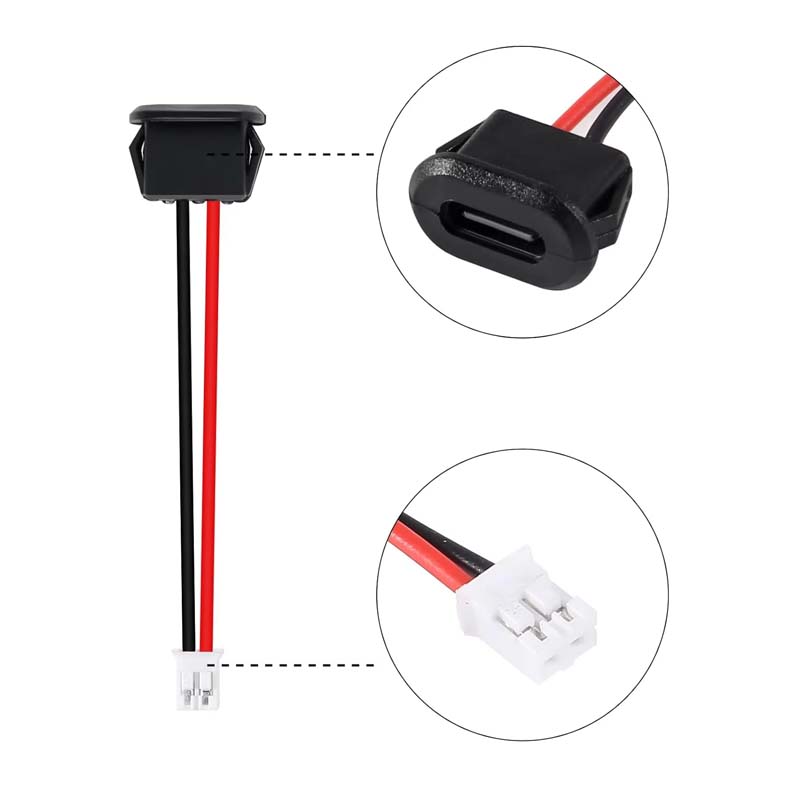 5pcs Type-C Female Chassis Waterproof 2P Wire Type USB C Pigtail Cable Extension Power Cable USB-C Plug To 2 Pin Bare Wire Open