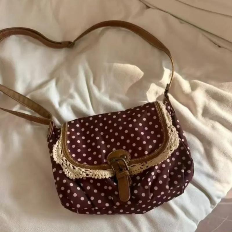 Korean Polka Dot Niche Design Vintage Women s Single Shoulder Crossbody Bags Fashion Polka Dot Canvas Bag