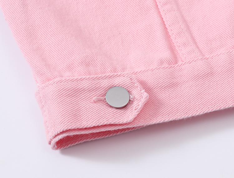 Damen Rosa Frühling Locker Geschnittene Jeansjacke - Kurz, Langärmlig, Übergröße, Lässiger Koreanischer Stil