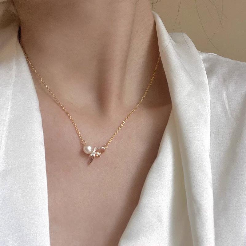 French Ribbon | Pearl Bow Necklace Clavicle Chain Exquisite and Gentle Fairy Spirit