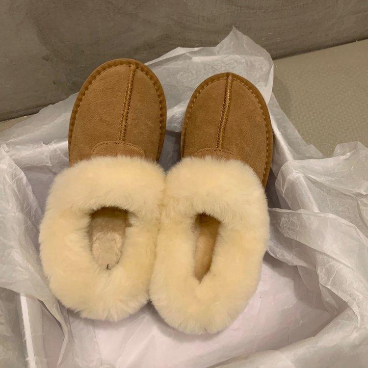 Cowhide version 2025 new winter one-pedal snow boots women's fur integrated wool cotton shoes women's fleece thickened