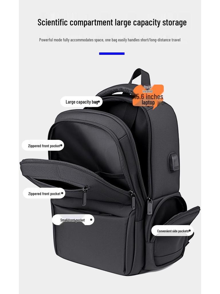 Men's Large Capacity Color Block Laptop Backpack - Business Casual & Student Friendly