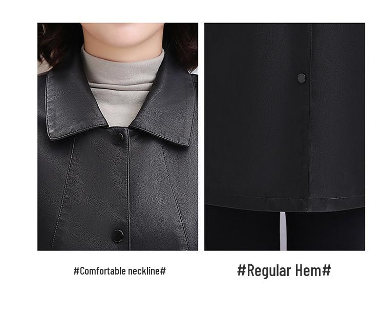 Stylish Leather Trench Coat for Middle-Aged Women - Spring & Autumn Slim-Fit, Washed Leather