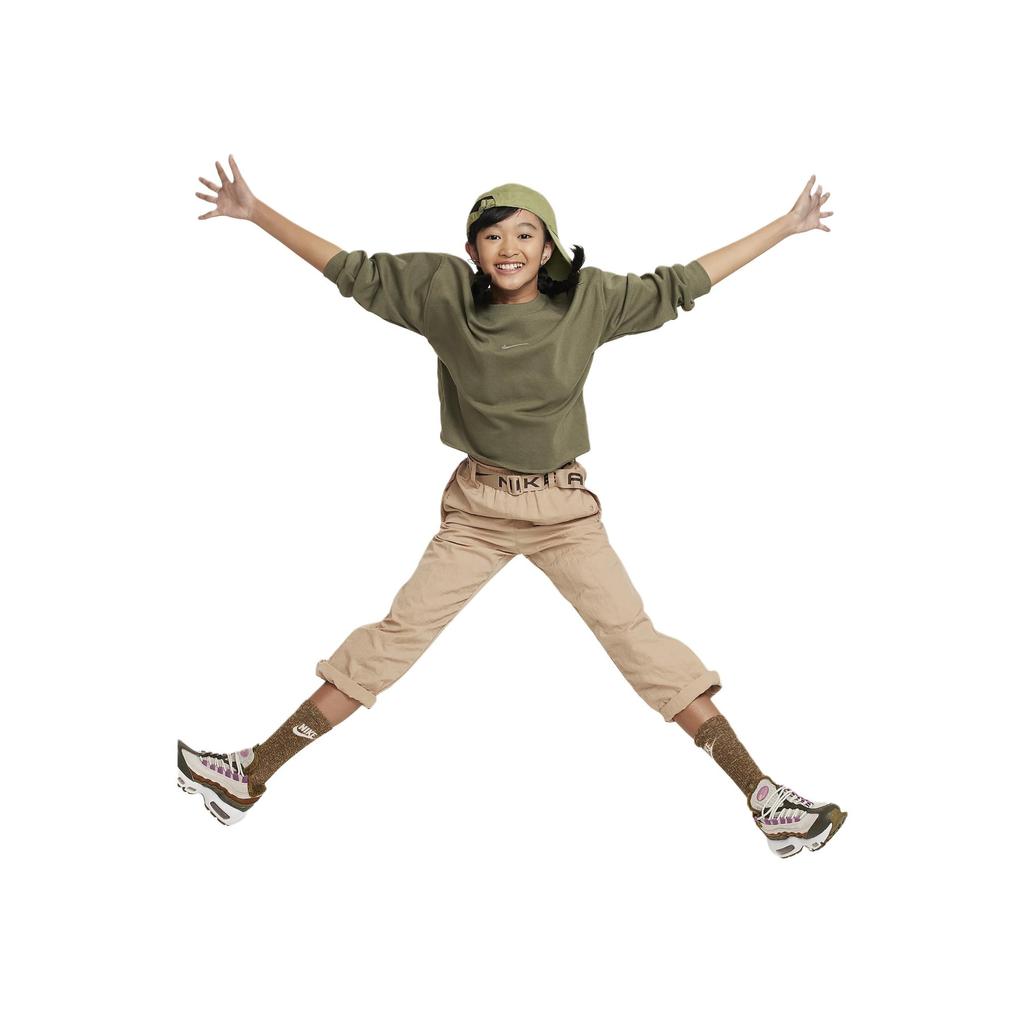 Nike Sportswear Solid Logo Ribbed Crewneck Loose Fit Sweatshirt Kids sweatshirt Medium-Olive FN8652222