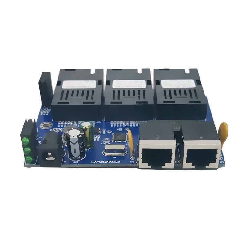100M Gigabit Fiber Optic Transceiver with 3 Optical and 2 Electrical Switches PCBA