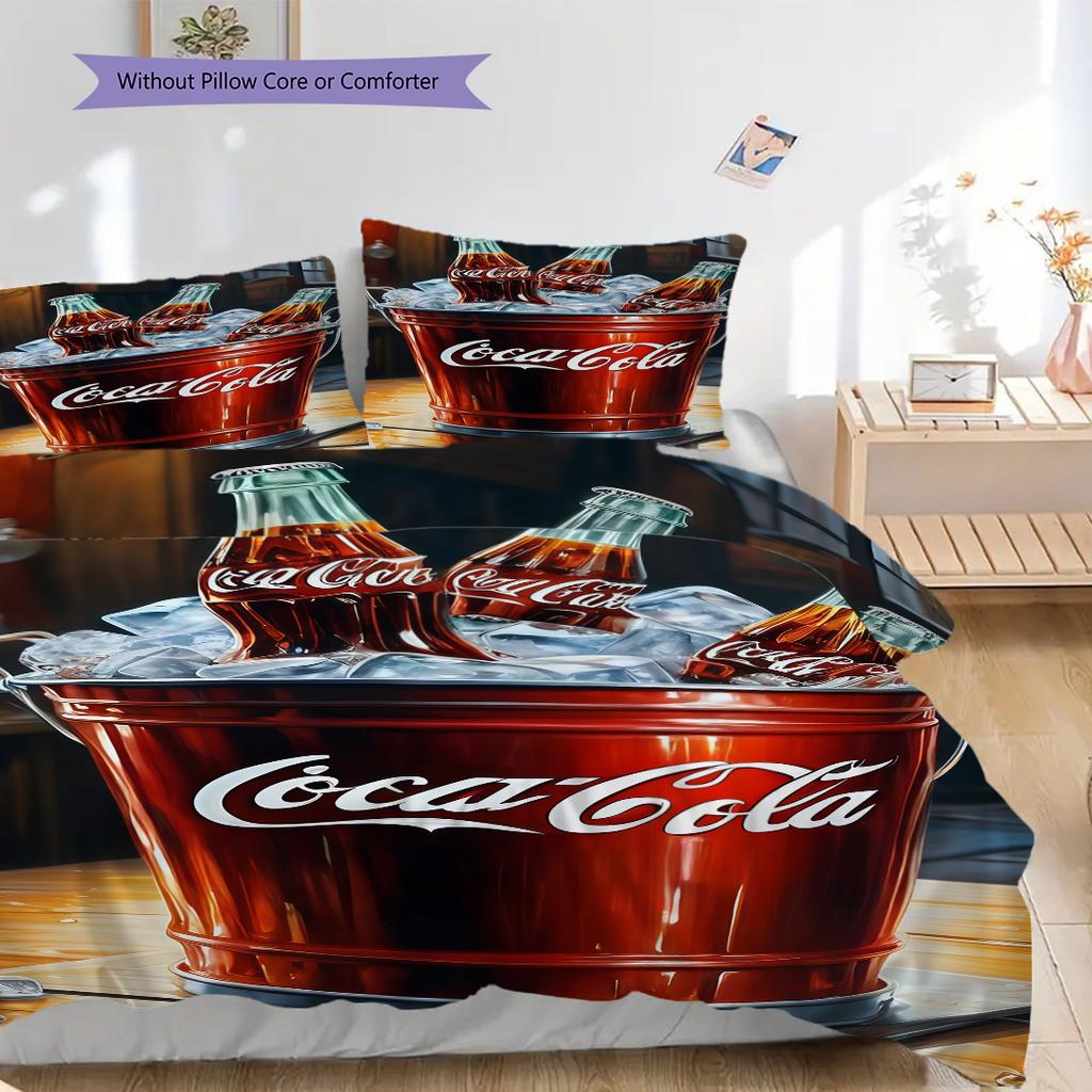 Cocacola Bottles Ice Bucket Threepiece Set 1 Duvet Cover 2 Pillowcase Without Core Bedding Set Soft And Comfortable