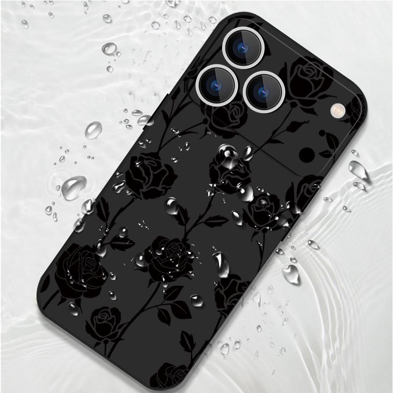 Lanyard Case For iPhone 17 Pro Max Black White Rose Flowers Soft TPU Silicone Phone Cover For iPhone 16 15 14 13 Pro Max 17E
