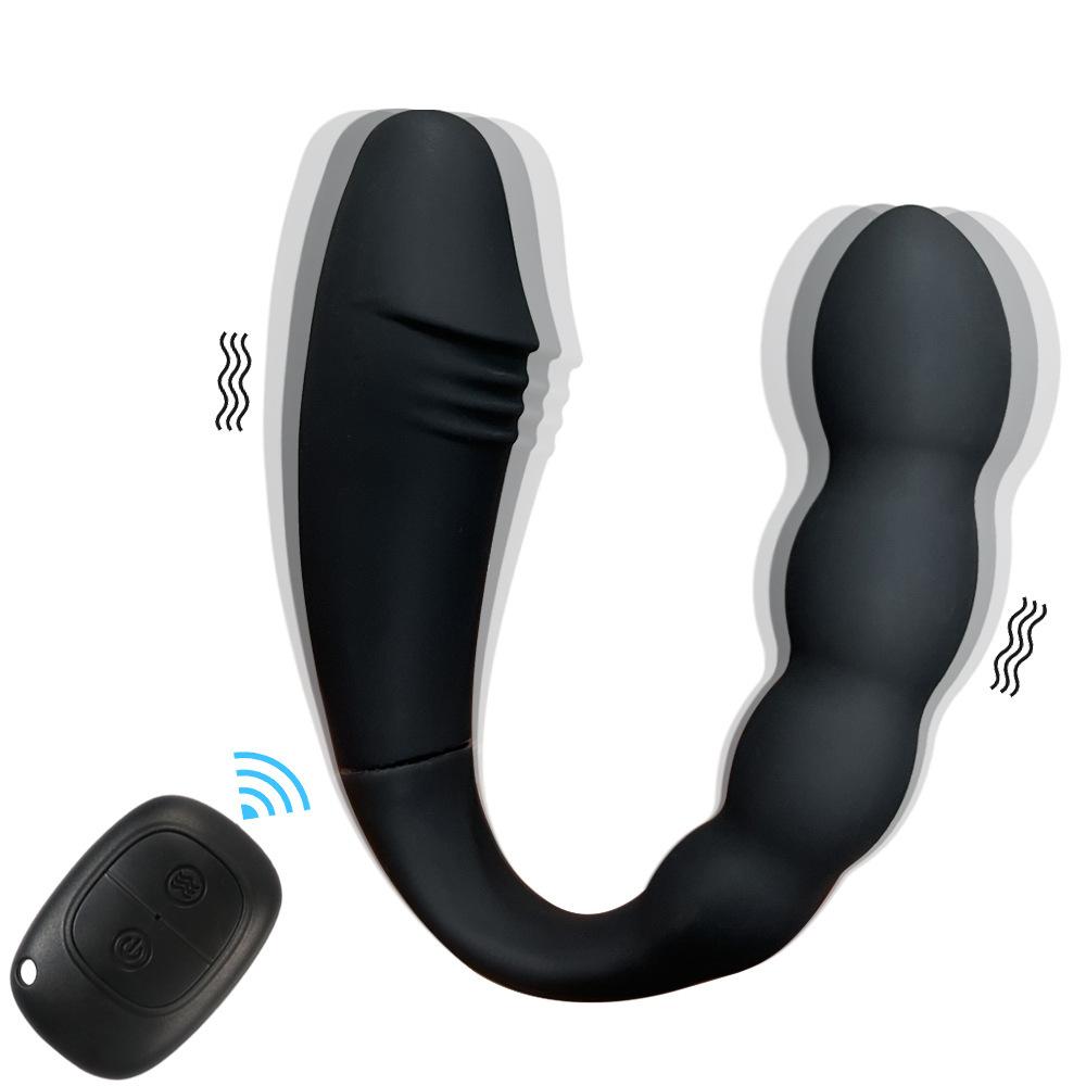 Prostate Charging U-shaped Double Head Vibration Simulation Masturbation Silicone Bead Pulling Anal Plug Remote Control Jump Egg
