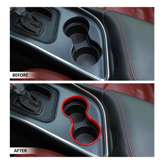 Red Front Gear Cup Holder Frame Trim Cover For Dodge Challenger 15+ Accessories