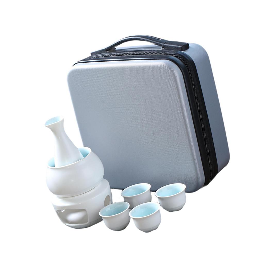 Ceramic Sake Set Cups with Warmer Warming Bowl Creative with Travel Bag Sake Bottle 4 Cups Wine Decanter Ceramic Drinkware