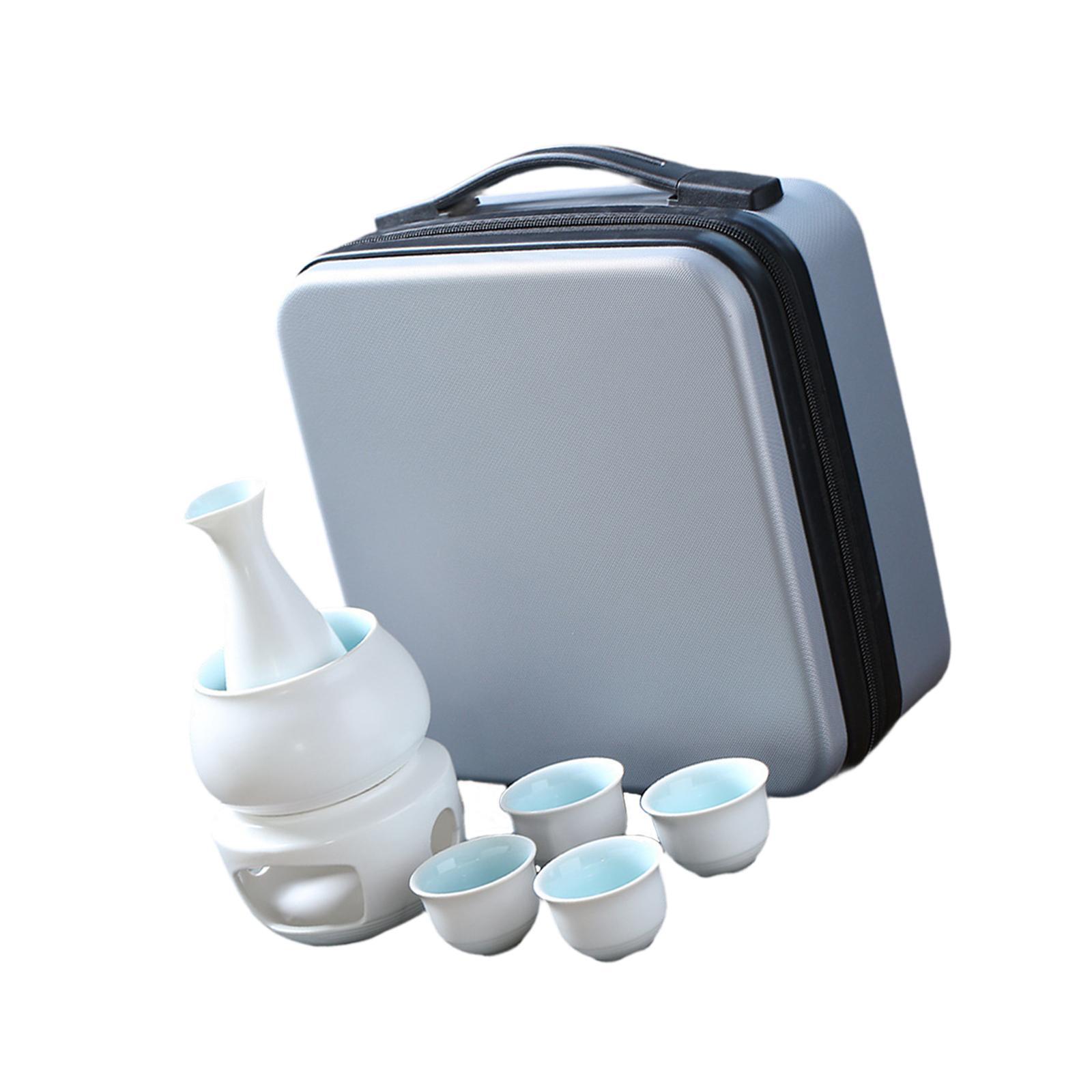 Ceramic Sake Set Cups with Warmer Warming Bowl Creative with Travel Bag Sake Bottle 4 Cups Wine Decanter Ceramic Drinkware