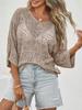 Women's Crochet Hollow Out Cover Up Top Off Shoulder Three Quarter Sleeve Mesh Beachwear