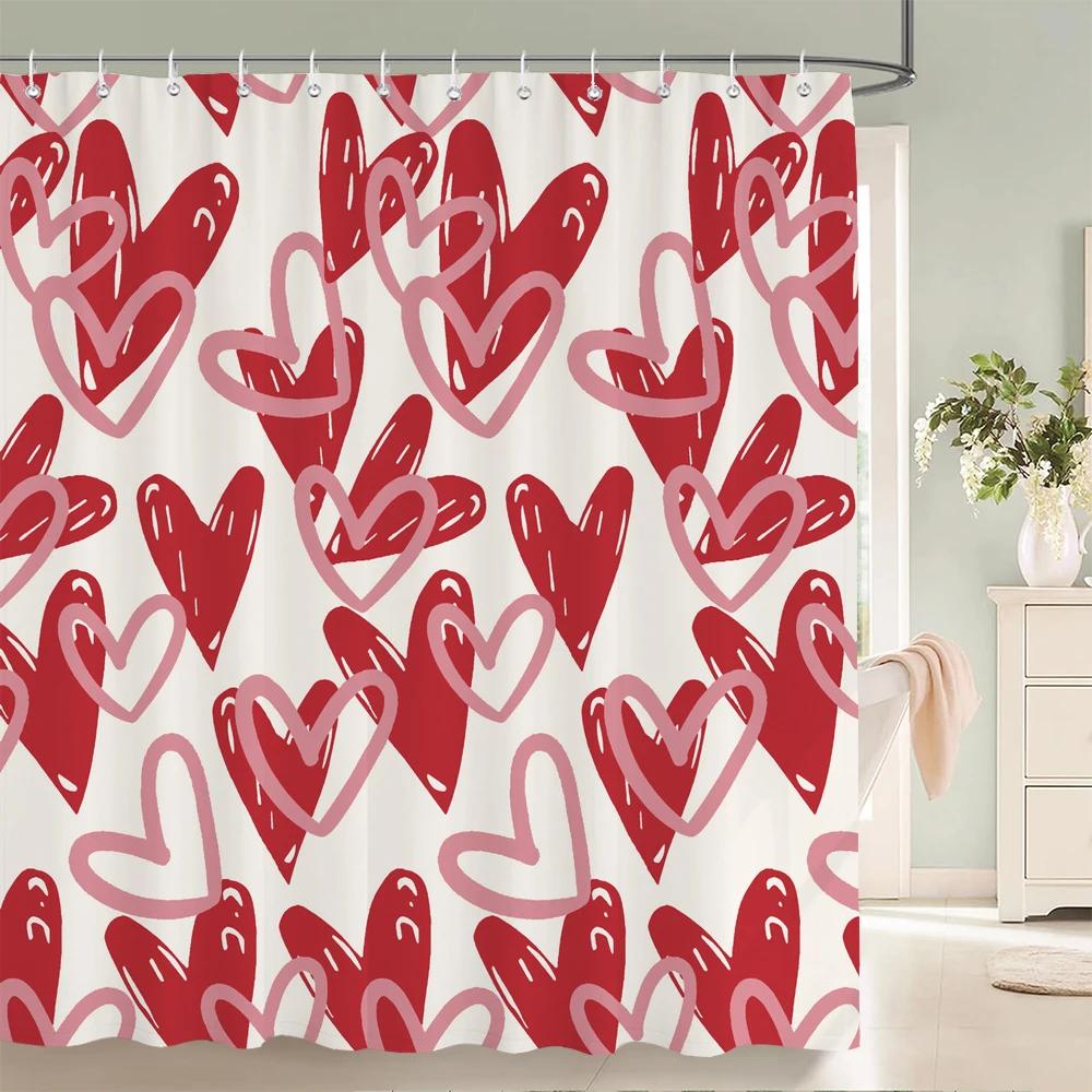 Romantic Heart-Print Shower Curtain with Hooks  Sweet Decor for Bathrooms, Reinforced Eyelets & Easy To Clean