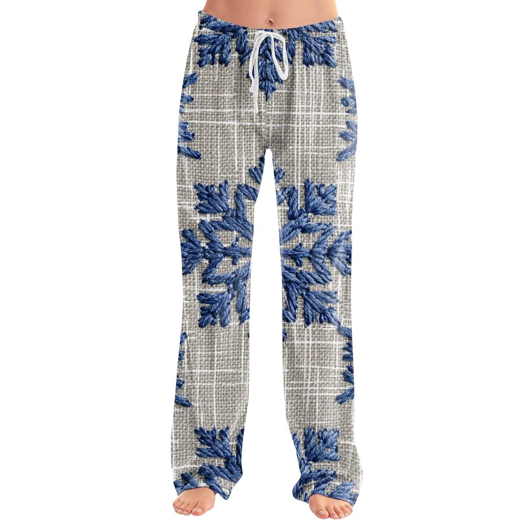 Women's Christmas Print Casual Pants with No Pockets for Holiday Wear