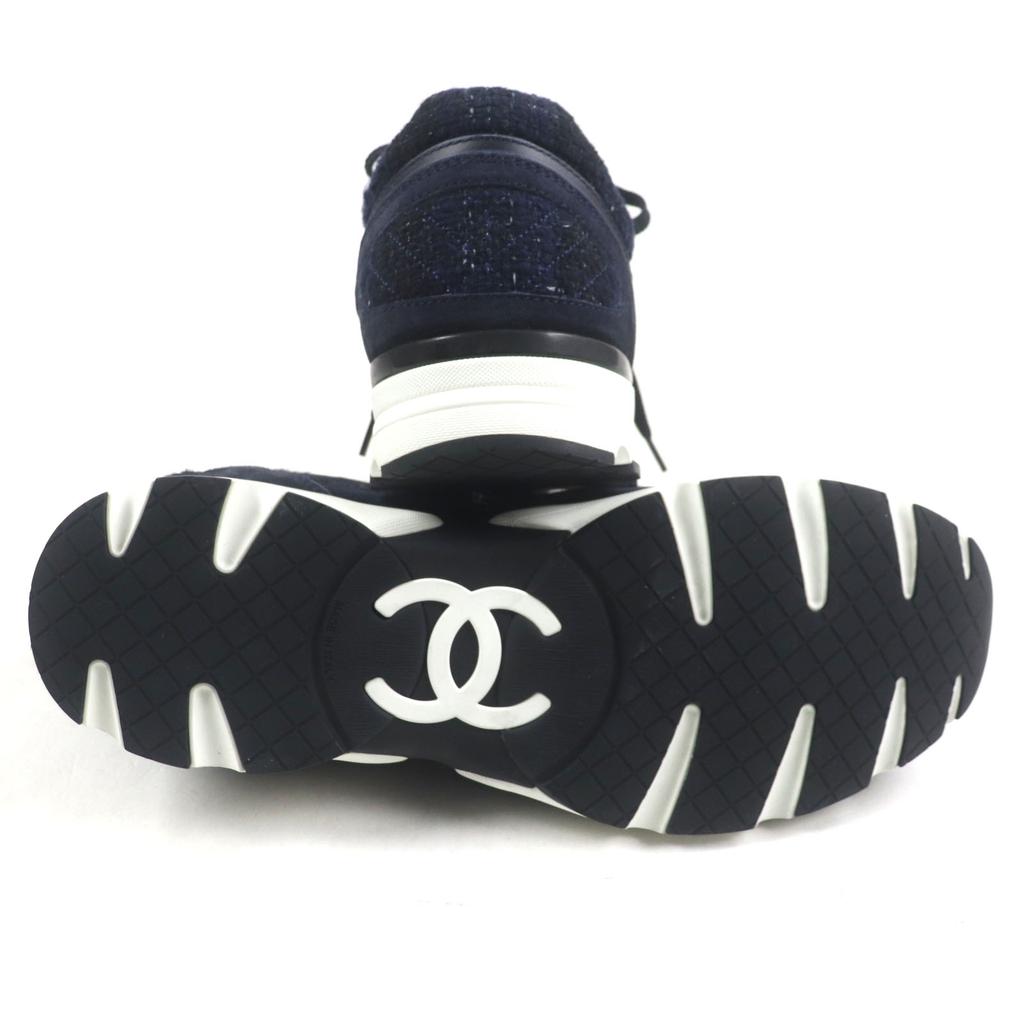 CHANEL sneakers COCO Mark Tweed Navy canvas mens 43 G39068 Used