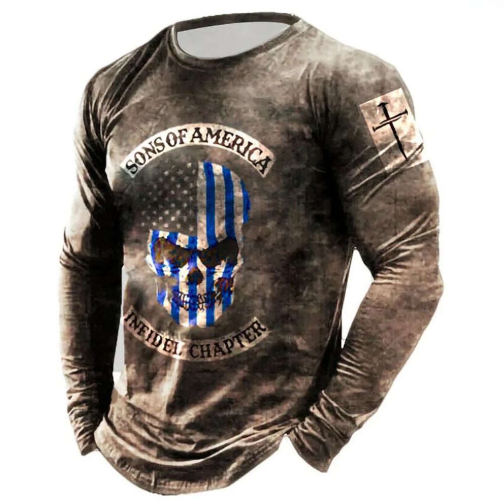 Knight 3D Digital Printing Flag T-shirt Unique Long Sleeve Pullover For Men European Style Cross-country Design