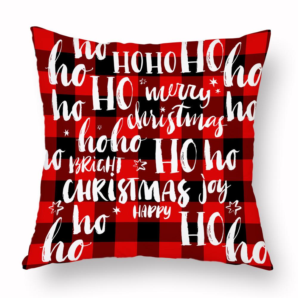 Red Plaid Elk Deep Forest Christmas Pillow Cover Home Sofa Cushion Cover