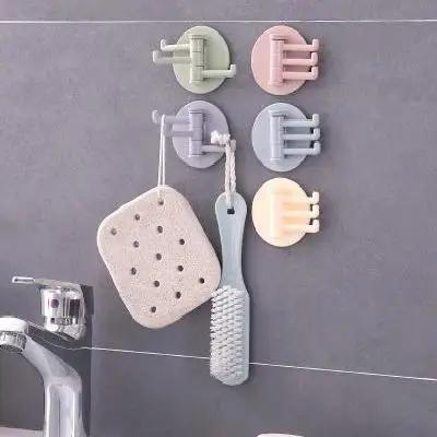 2pcs Creative Rotating Hook Kitchen Bathroom Wall Hook Unmarked Paste Home Plain Color Hook Kitchen Accseeories Household
