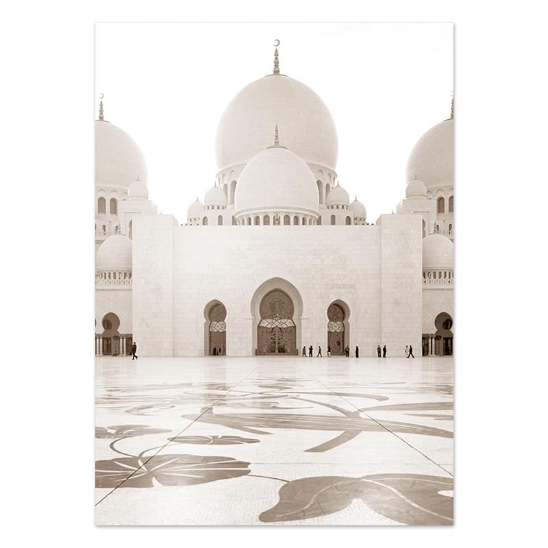 Islámské nástěnné umění Buliding Krajina Plakát Mešita Dveře Malba Květinové obrazy Tisk do obývacího pokoje Ramadan Decoration