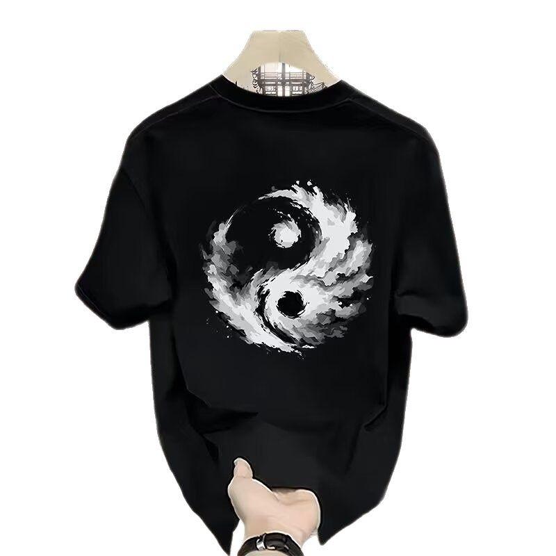 Chinese Style Men'S Round Neck Short-Sleeved T-Shirt Loose Casual Trend Cotton T-Shirt On Clothes