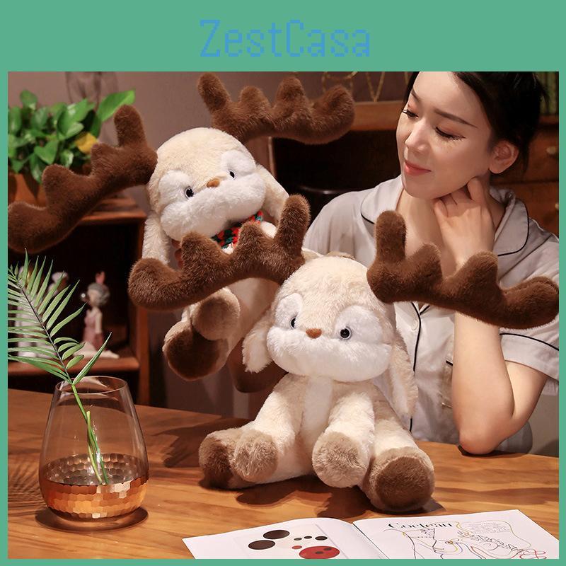 Reindeer Christmas Scarf Plush Toy Big Eared Elk Stuffed Animal Doll Gift 35cm
