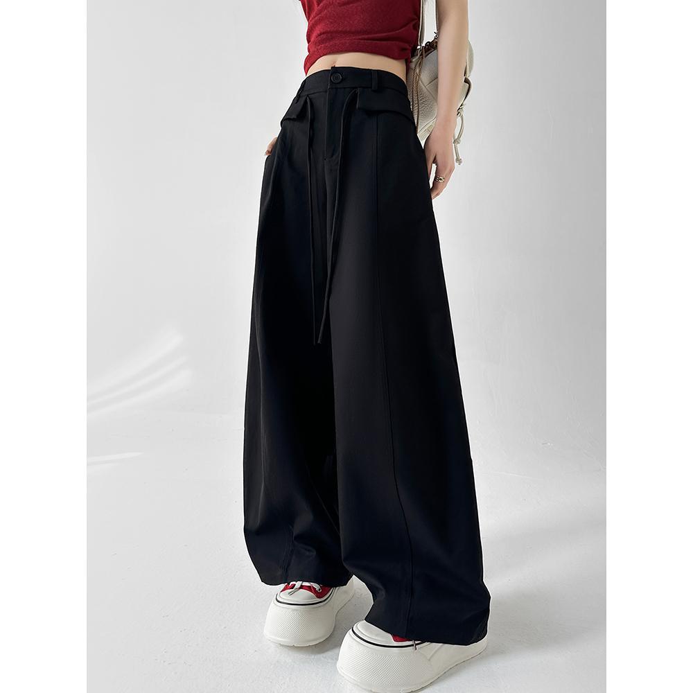 Spring 2026 High-Waist Lace-Up Straight Wide-Leg Trousers for Women
