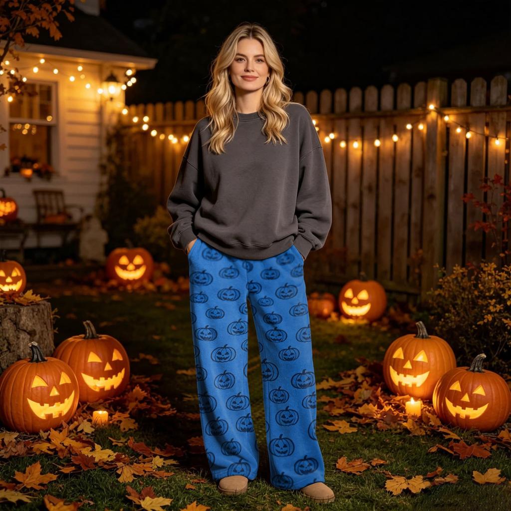 Women's Flannel Pajama Pants with Halloween Print for Cozy Holiday Loungewear