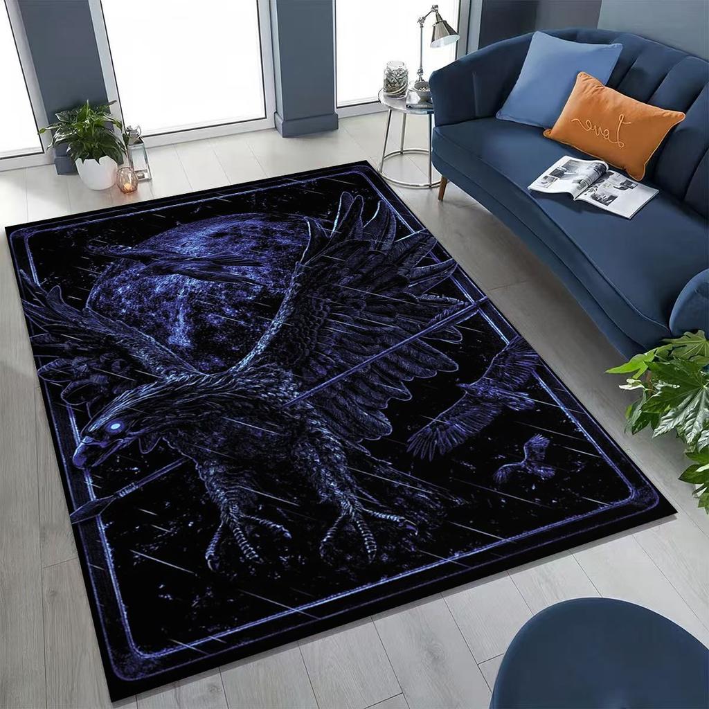 3D Norse Viking Oding Raven Crow Skull Huginn Muninn Rug for Bedroom Living Room Sofa Home Doormat Decor,kids Non-slip Floor Mat