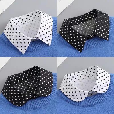 Polka Dots Shirt Detachable Collar Front Tie White Fake Collar Women Stand Detachable Collar Fake Vintage False Blouse Collar