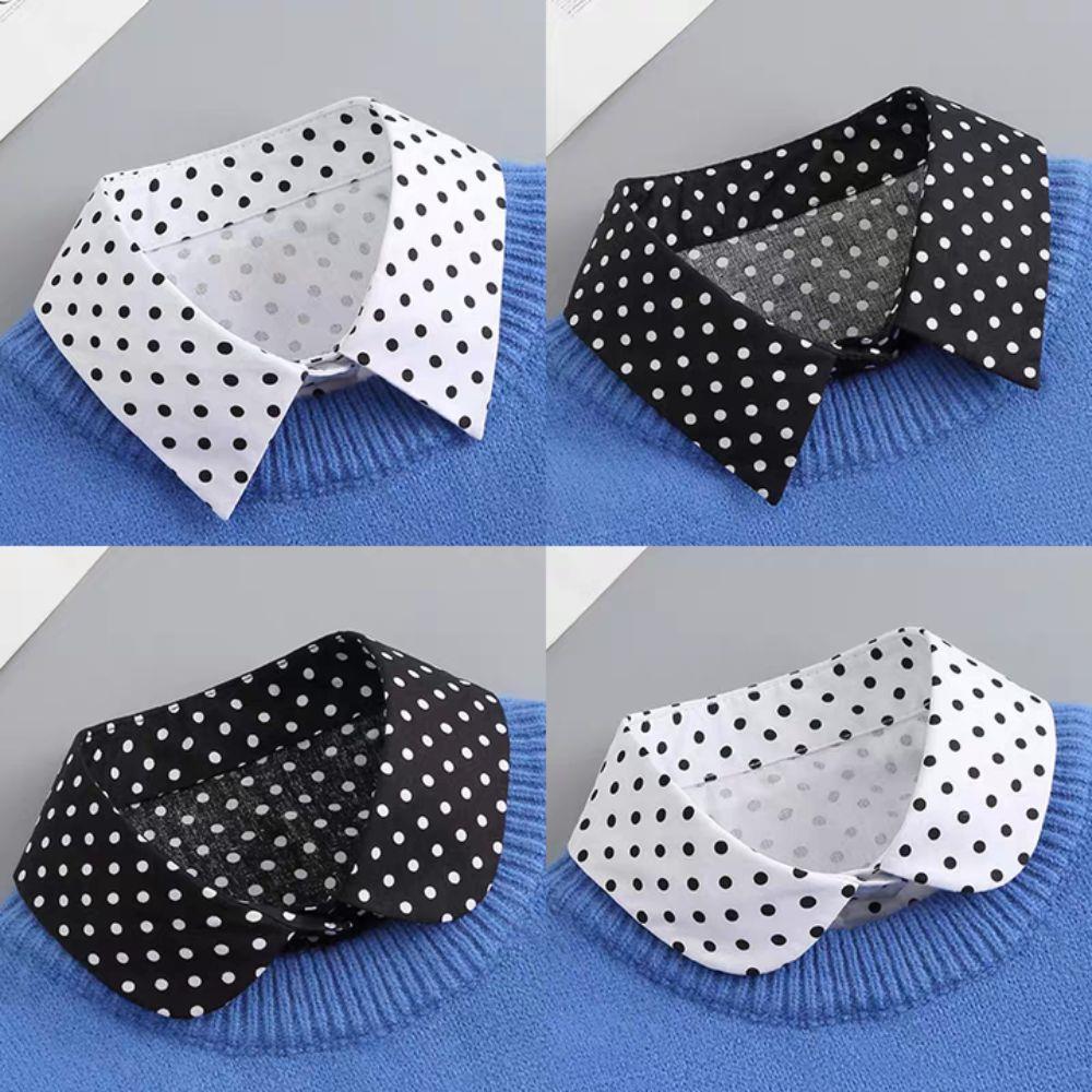 Polka Dots Shirt Detachable Collar Front Tie White Fake Collar Women Stand Detachable Collar Fake Vintage False Blouse Collar