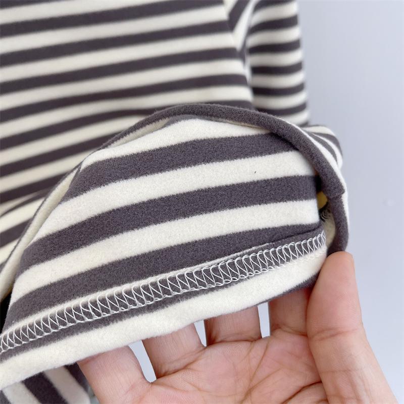 Unisex Striped Thermal Fleece Long-Sleeve T-Shirt for Kids