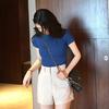 Solid Color Tee Fashion Sexy Short-sleeved Round Neck T Shirt Trendy Wild Bottoming Top For Women