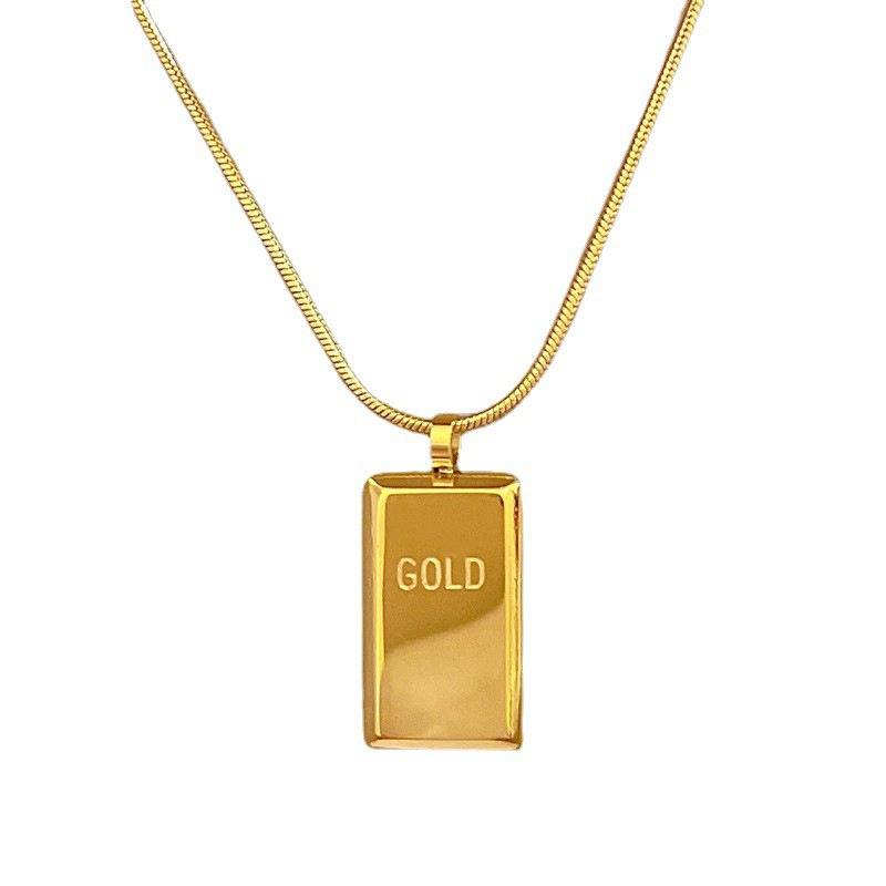 Gold Bricks Get Rich Minimalist Wind Stove Real Gold Necklace Female Collarbone Chain Accessories