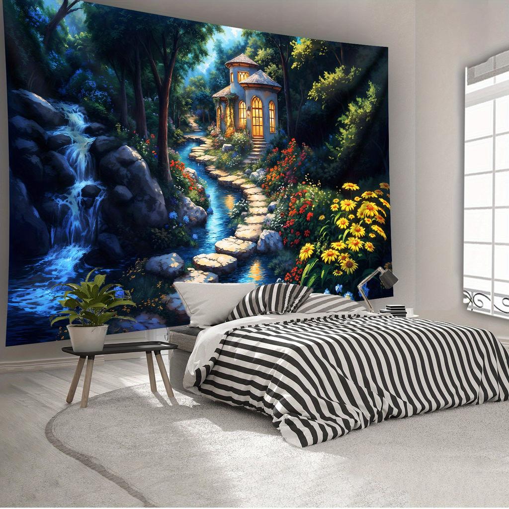 Waterfall And Stream Landscape Digital Printing Polyester Wall Tapestry Suitable For Use In Living Rooms Bedrooms Bars And Party