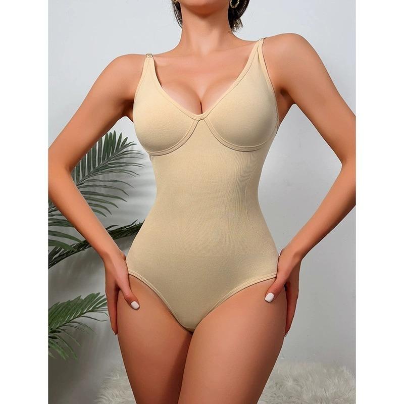 Sexy Deep V Neck Tight Waist Shaping Seamless Thong Bodysuit For Women