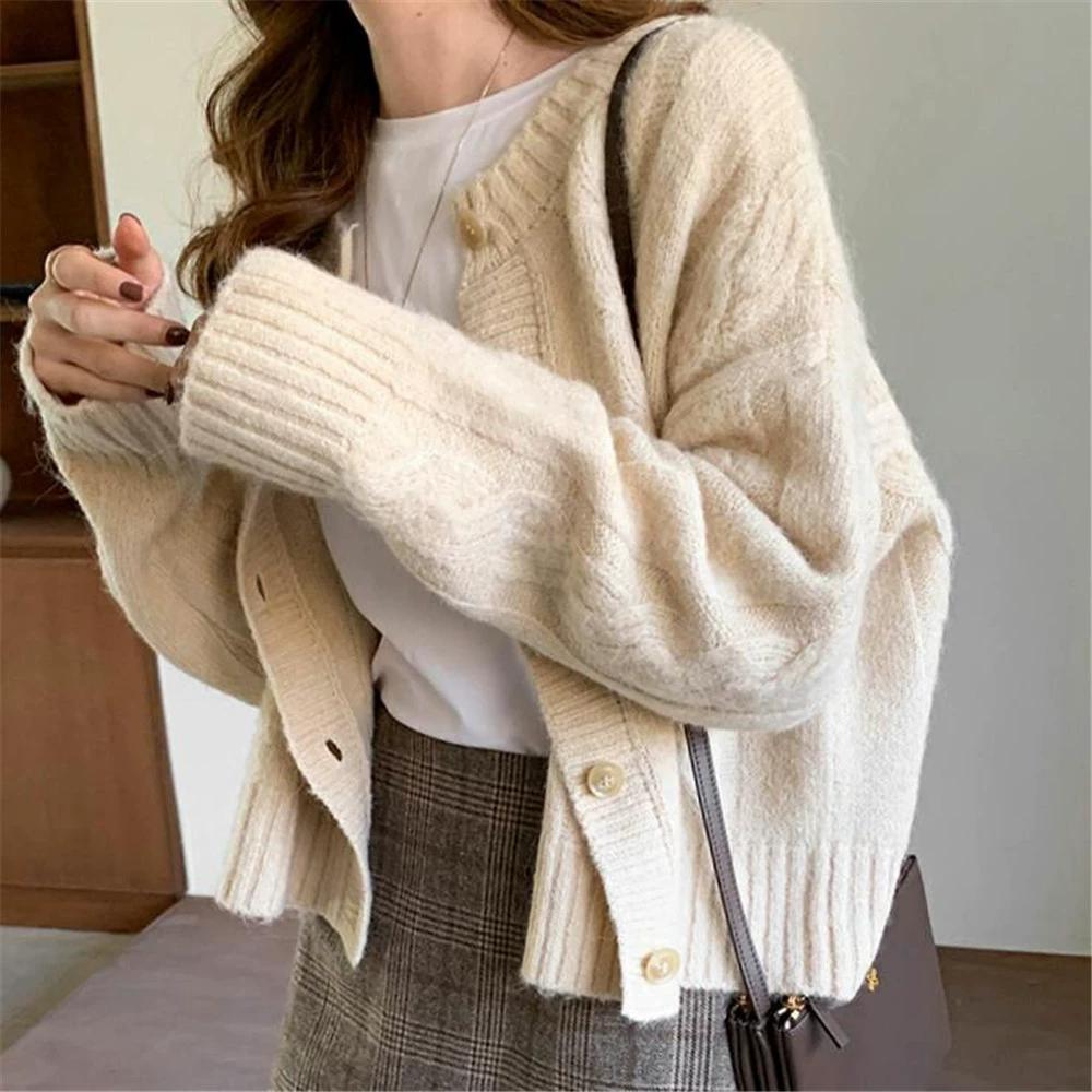Retro Korean Knitted Cardigan Sweater Short Coat Women's Autumn/Winter Lazy Style Loose Versatile Top Exterior